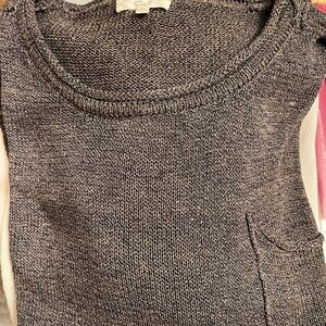 Blue/Grey Knit Distressed Hem Women's Crewneck Sweater